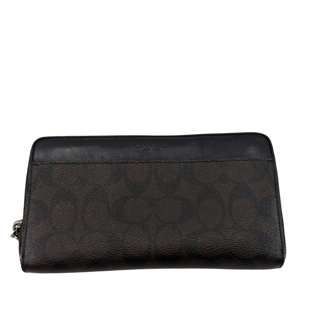 Coach Accordion Zip Brown/Black Signature Coated Canvas Wallet - Picture 1 of 8